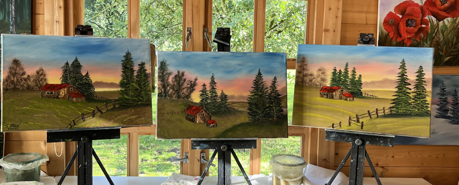 Cabin at sunset/Bob Ross